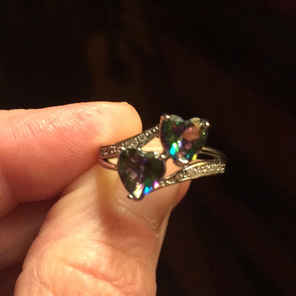 Rainbow Topaz w/Diamond accent S Silver Ring size7
